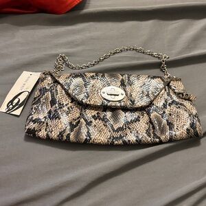 Nine West Snake Print Clutch with Chain